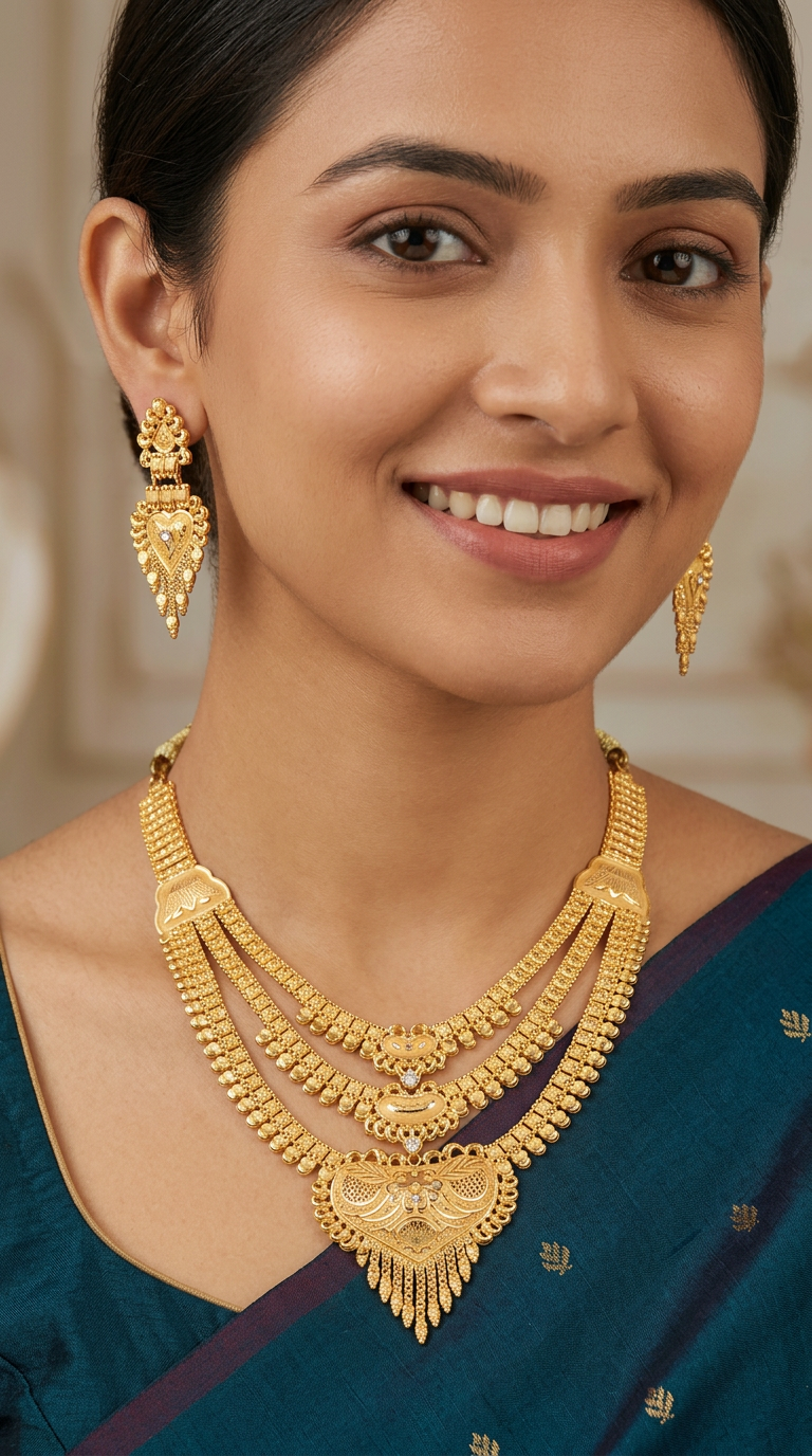 Gold Necklace and Earrings Set