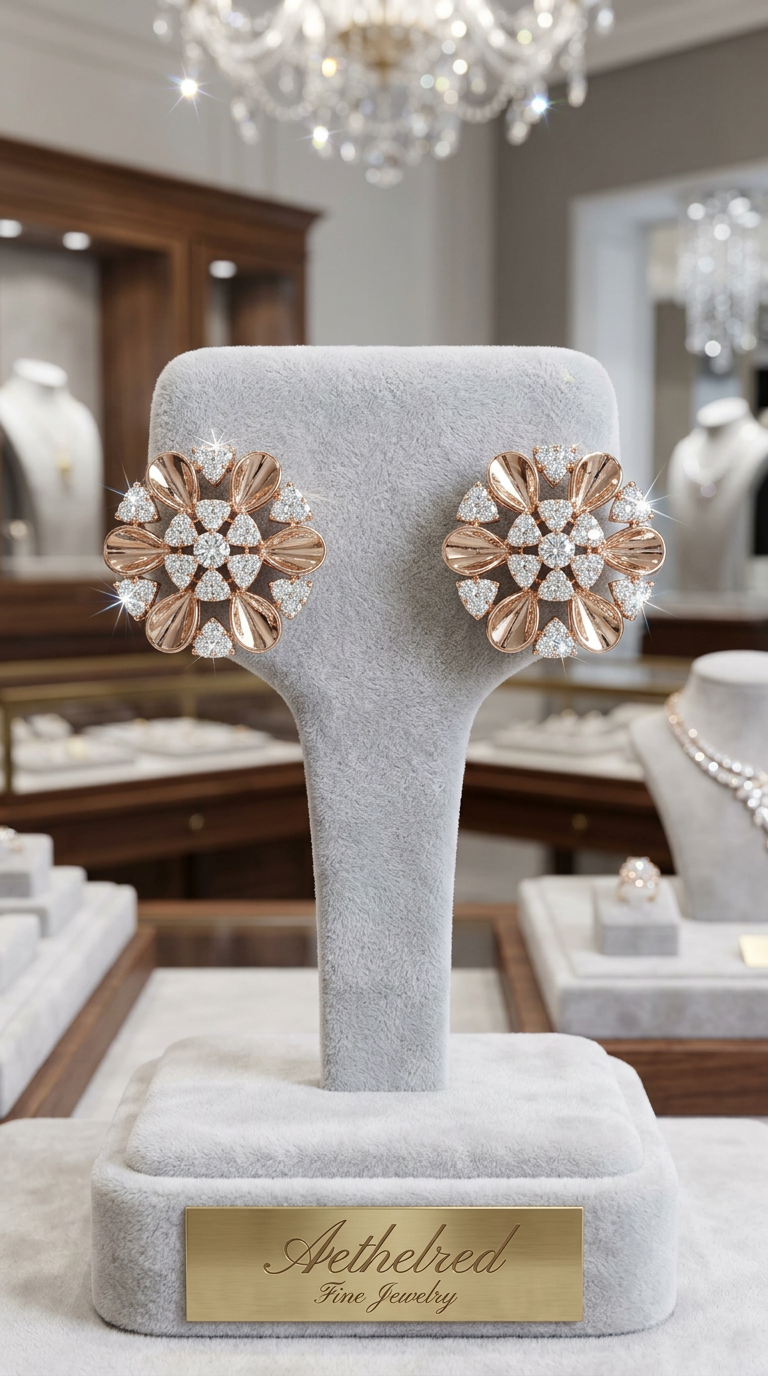 Diamond Floral Earrings view 3