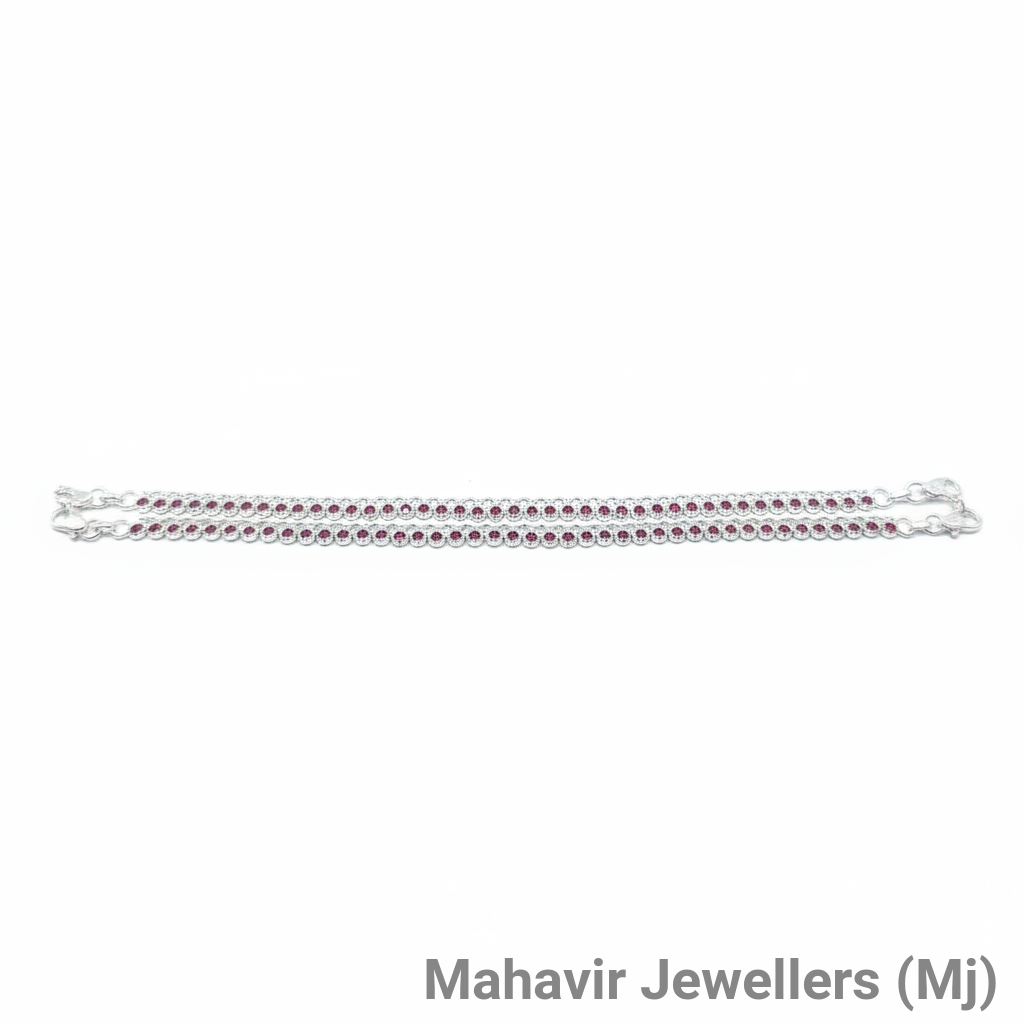 Girls Silver Anklets With Red Colour view 2