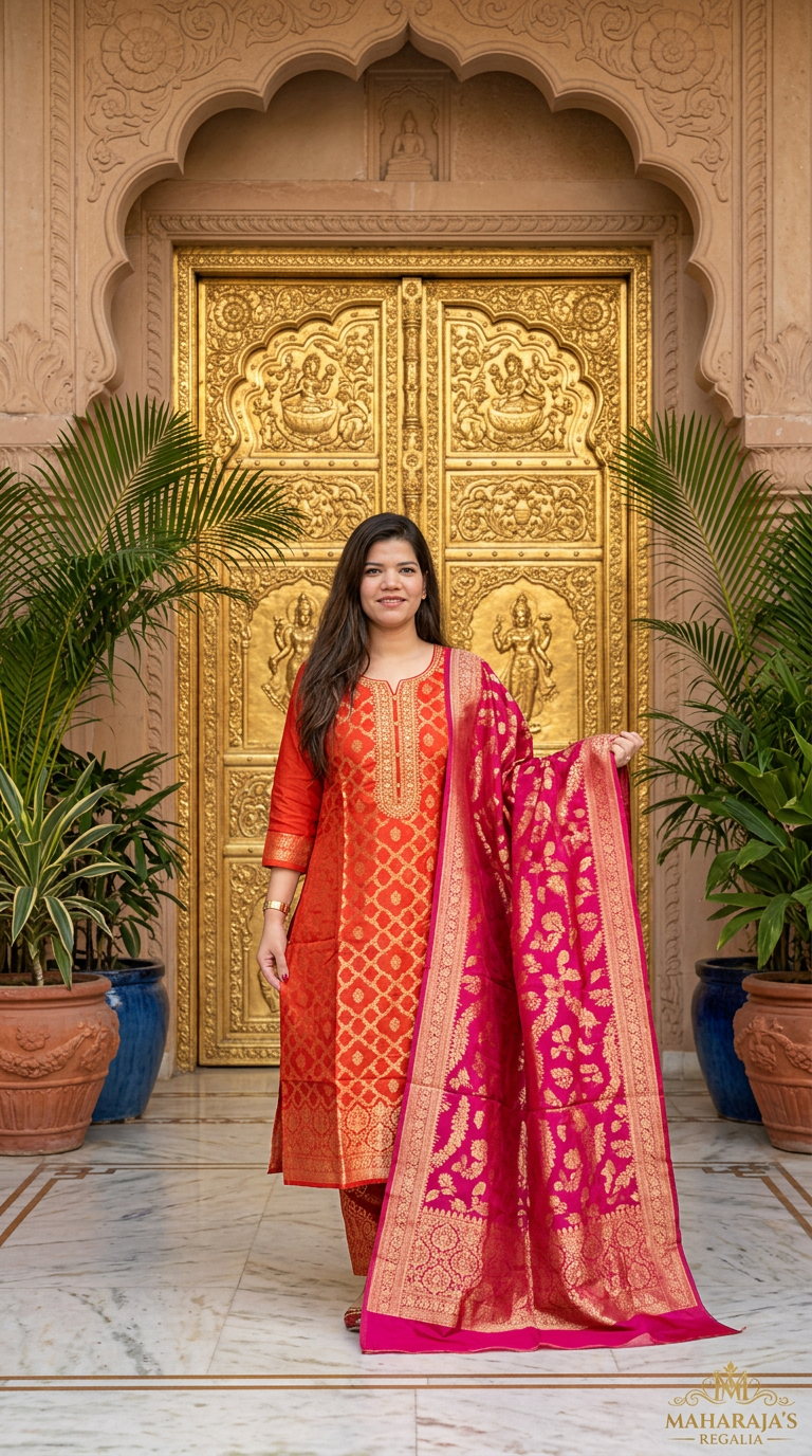 Rust | Pure Banarasi Pant Ethnic Suit By Shruti Ethnic Wear