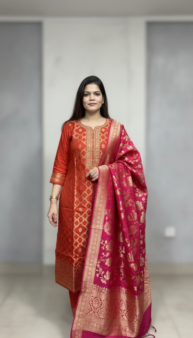 Rust | Pure Banarasi Pant Ethnic Suit By Shruti Ethnic Wear view 3