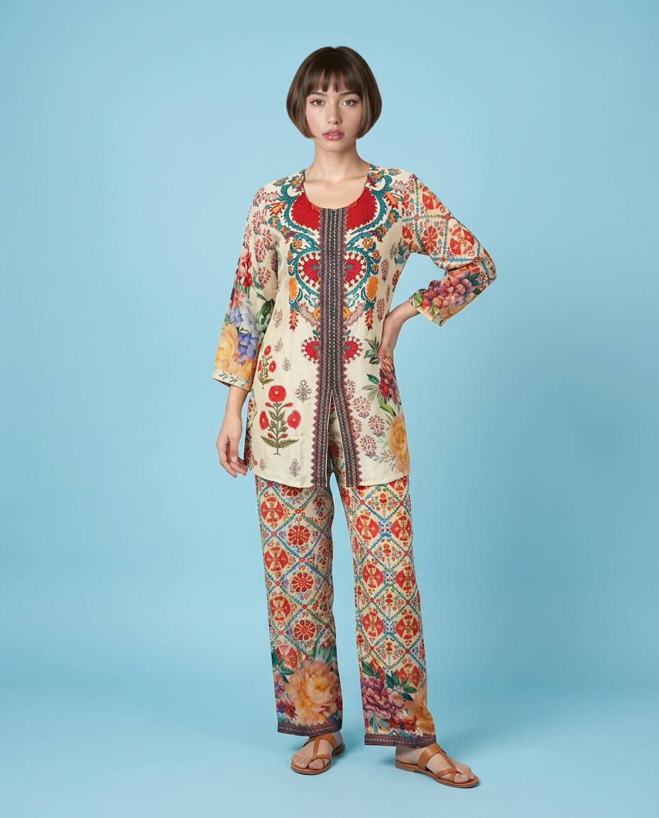 Crepe Floral Ethnic Co-ord Set