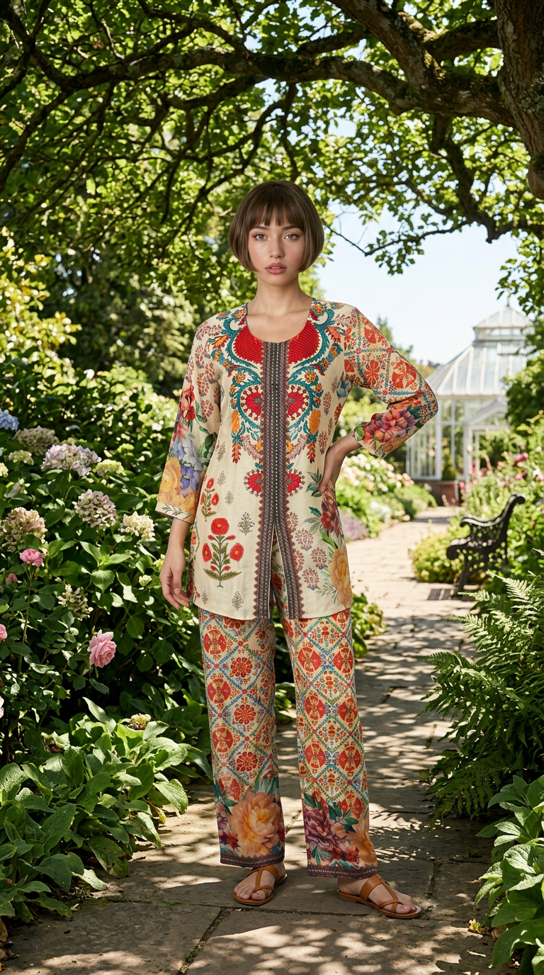 Crepe Floral Ethnic Co-ord Set view 3