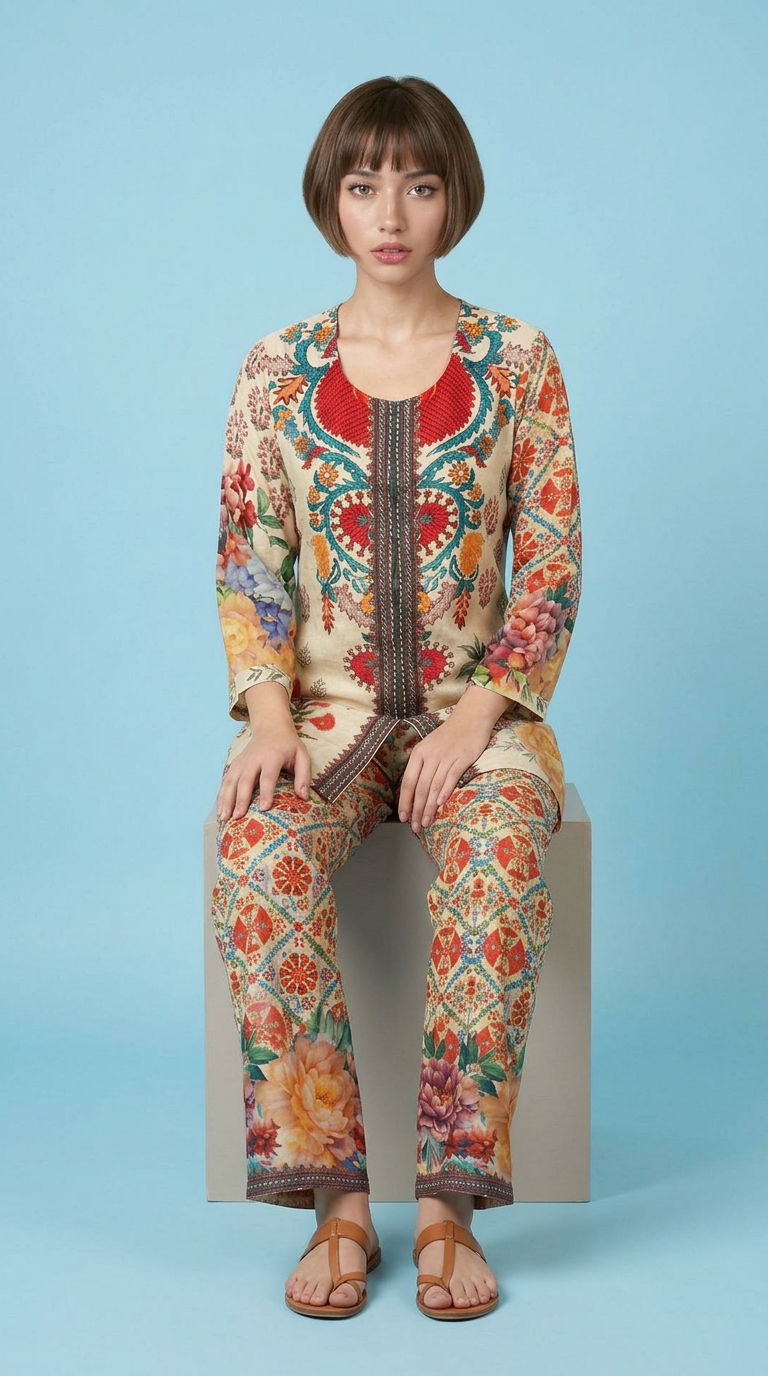 Crepe Floral Ethnic Co-ord Set view 2