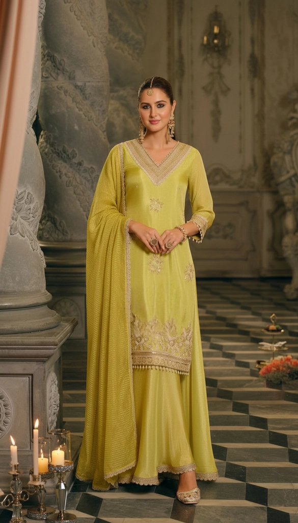 Green Handwork Plazo Suit by Shruti Ethnic Wear