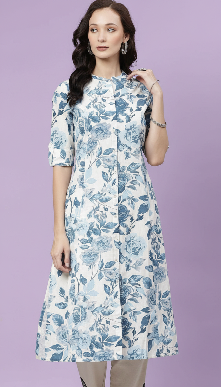 Floral Khadi Cotton Kurta view 2