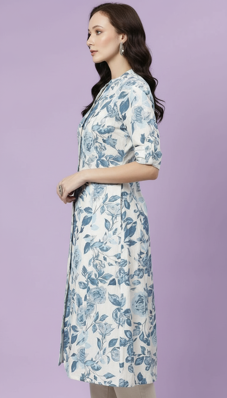Floral Khadi Cotton Kurta view 4