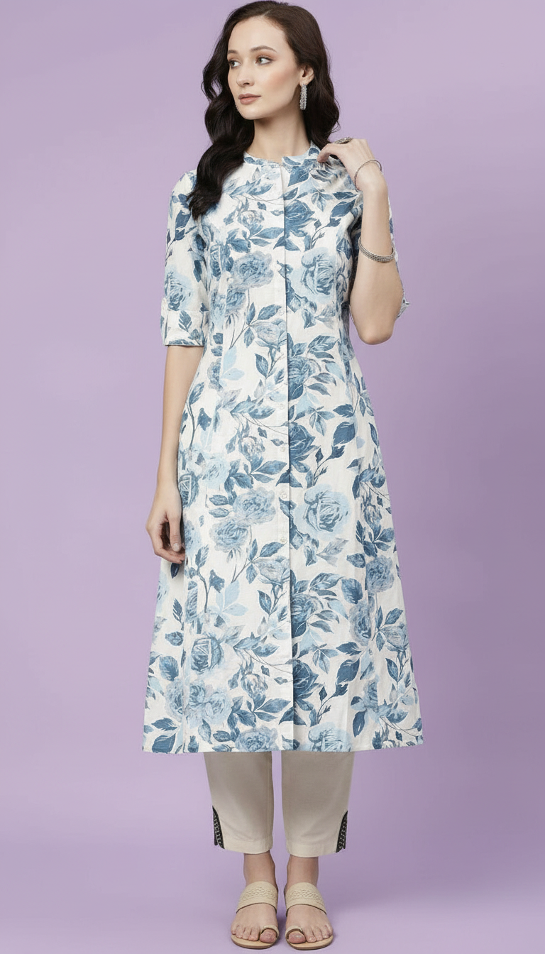 Floral Khadi Cotton Kurta