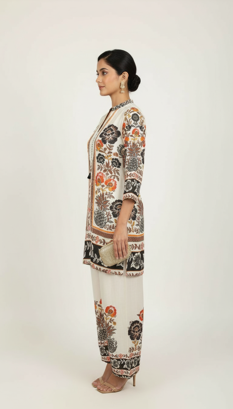 Silk Off white Printed Cordset view 3