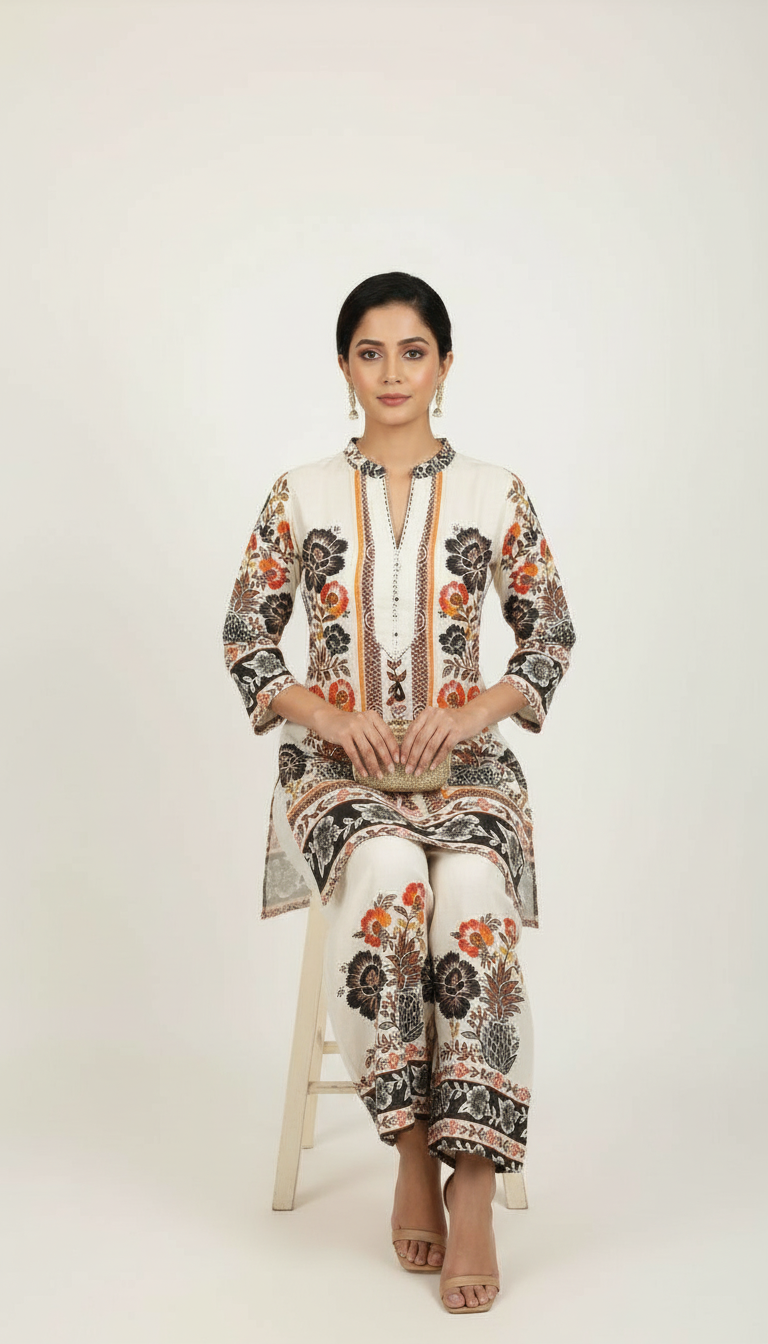 Silk Off white Printed Cordset view 4