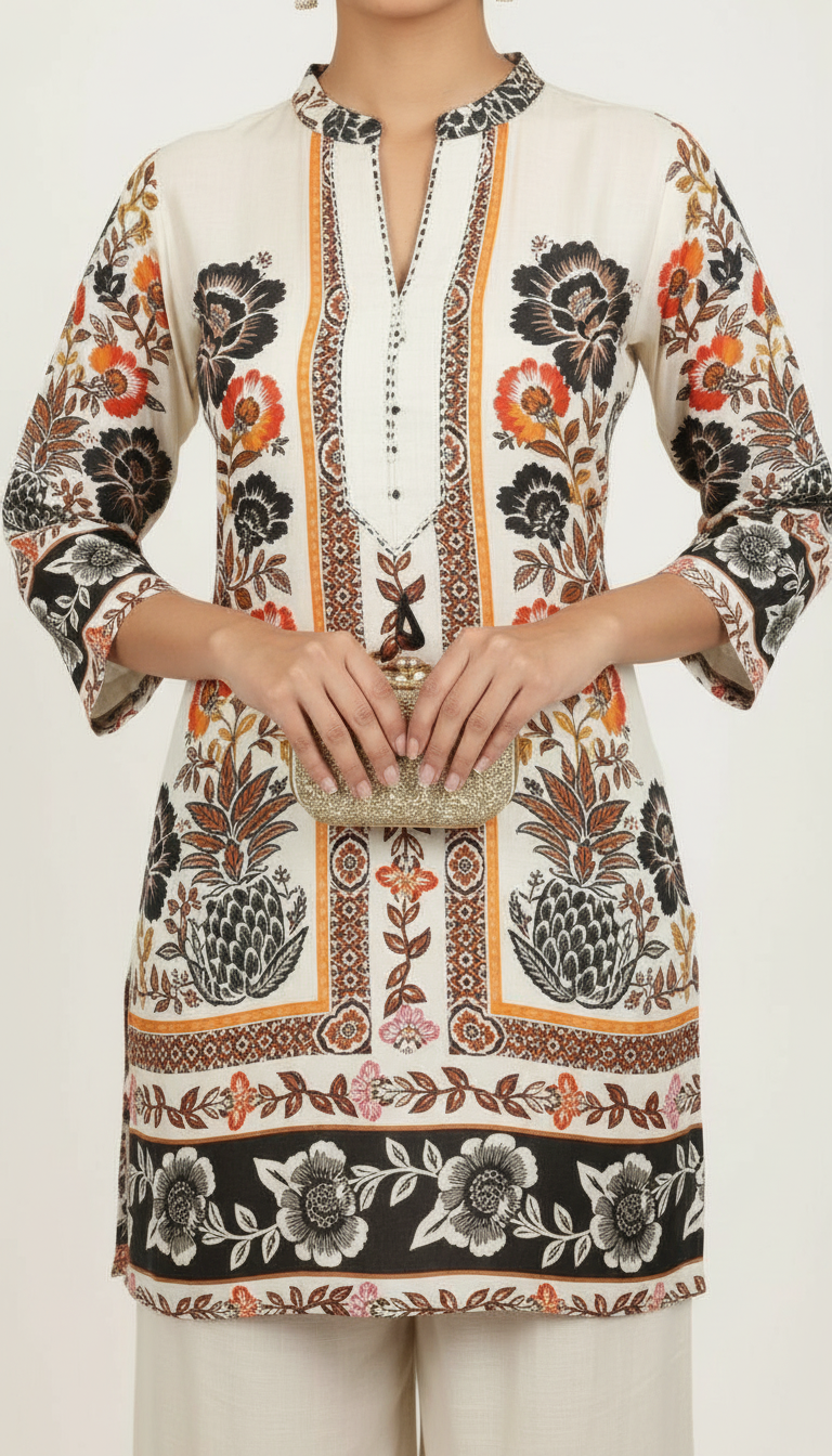 Silk Off white Printed Cordset view 2