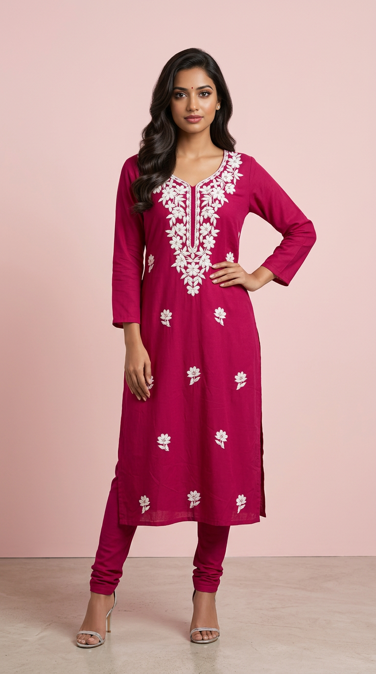 Lucknowi Embroidered Kurta  view 3