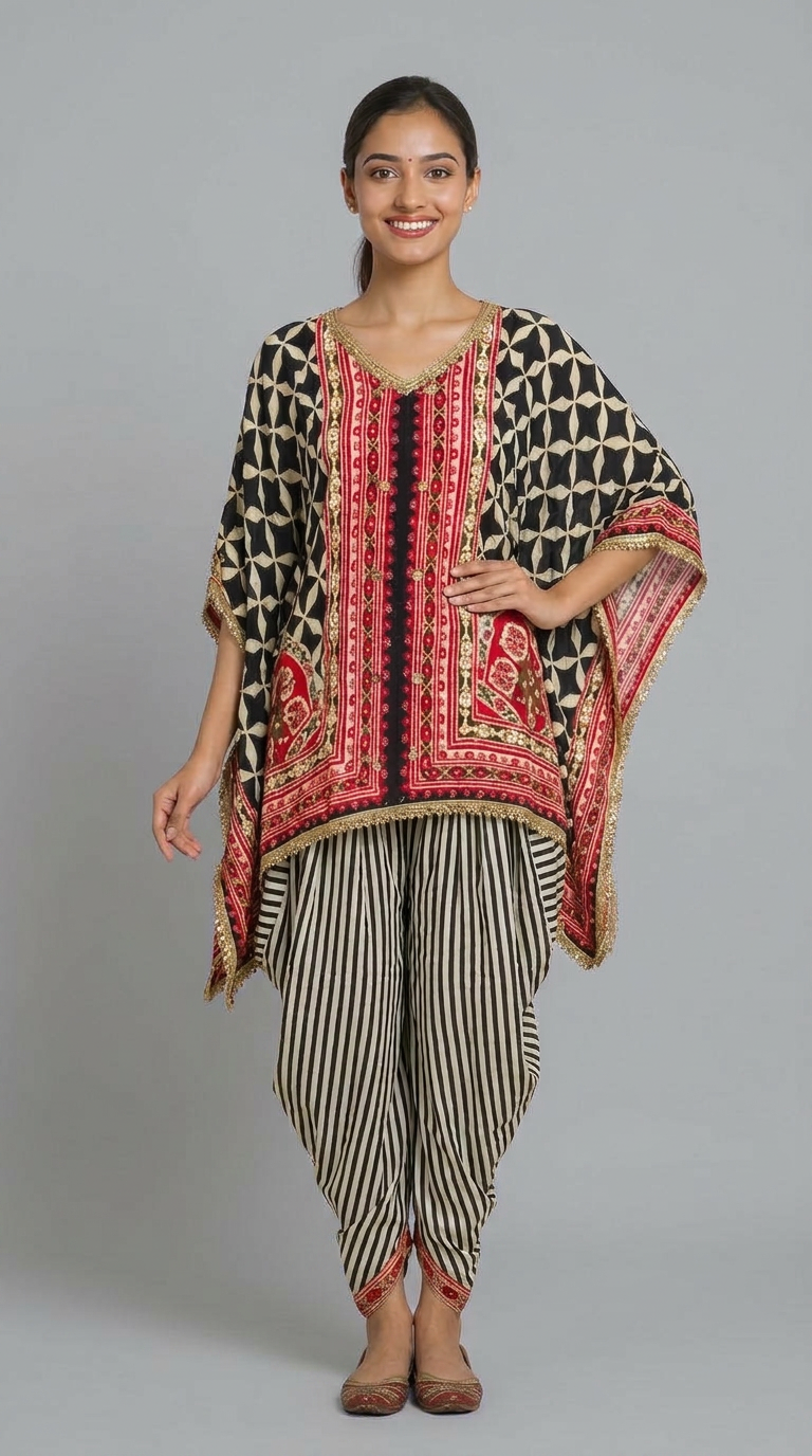 Crepe Kaftaan With Dhoti Set |
