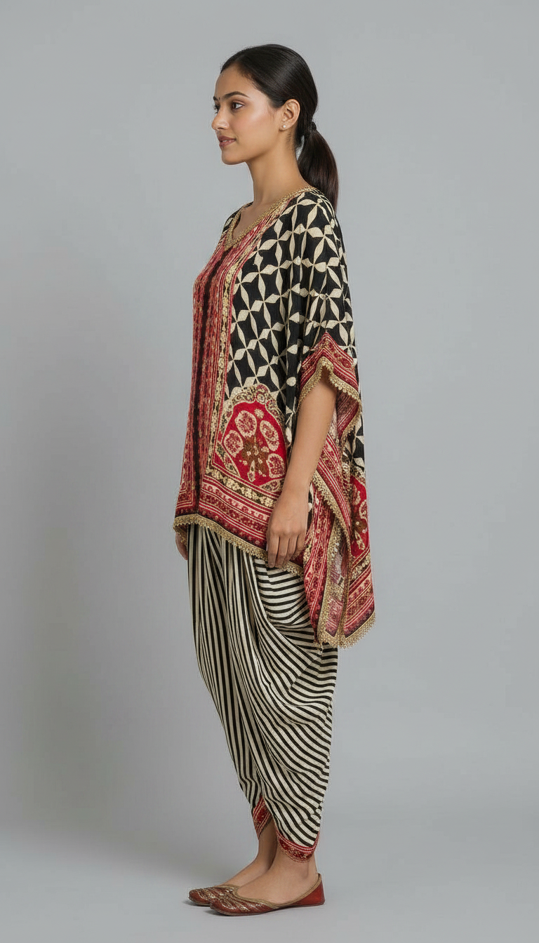 Crepe Kaftaan With Dhoti Set | view 4