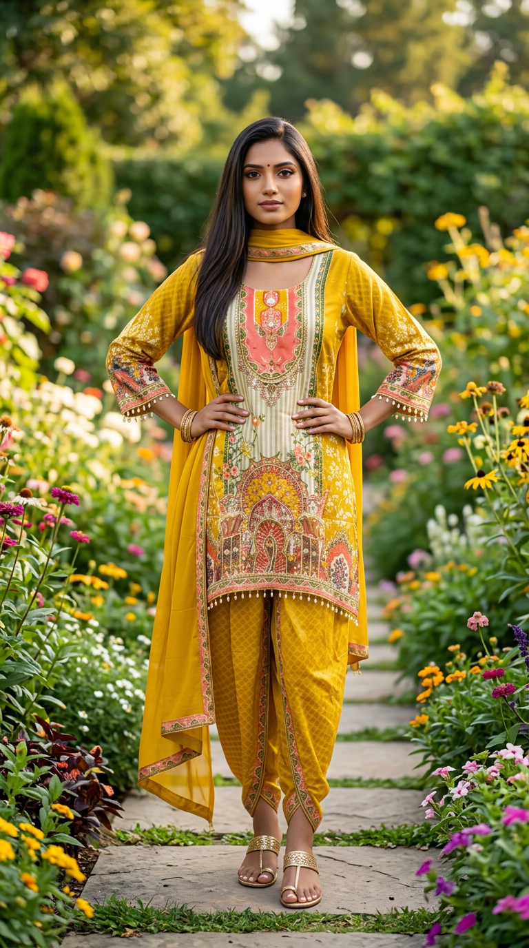A-Line Yellow Elegant Dhoti Set view 2