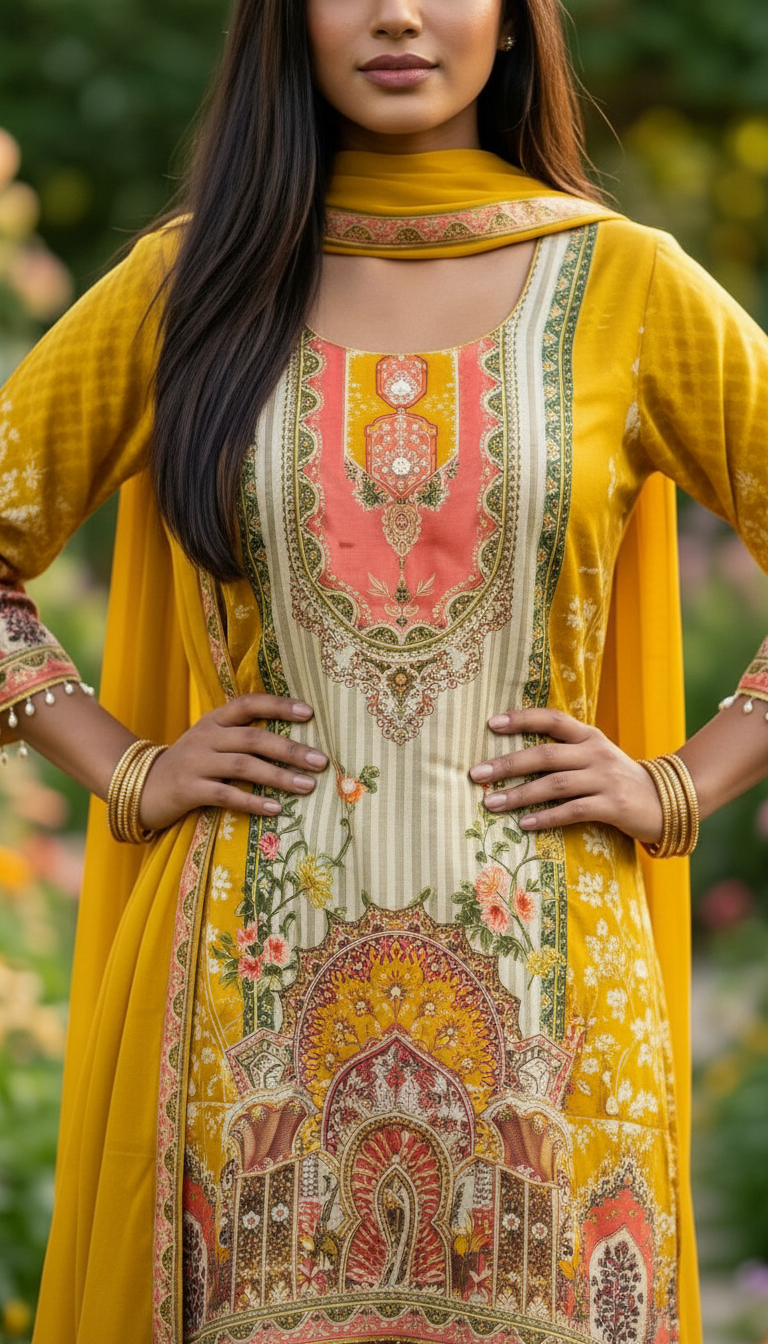 A-Line Yellow Elegant Dhoti Set view 3
