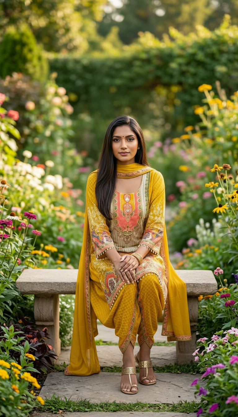 A-Line Yellow Elegant Dhoti Set view 6