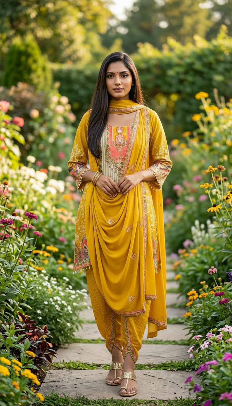 A-Line Yellow Elegant Dhoti Set view 4
