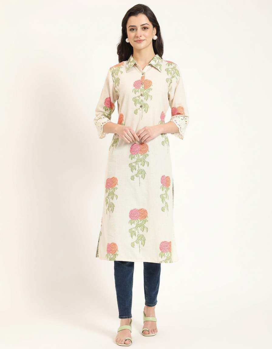 Floral Print Khadi Cotton Kurti view 4