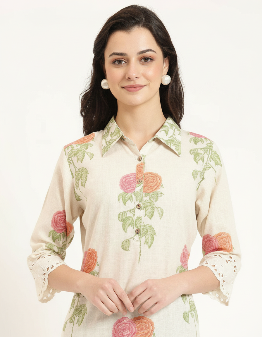 Floral Print Khadi Cotton Kurti view 2
