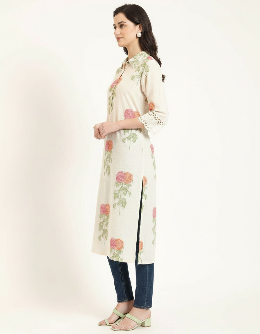 Floral Print Khadi Cotton Kurti view 3