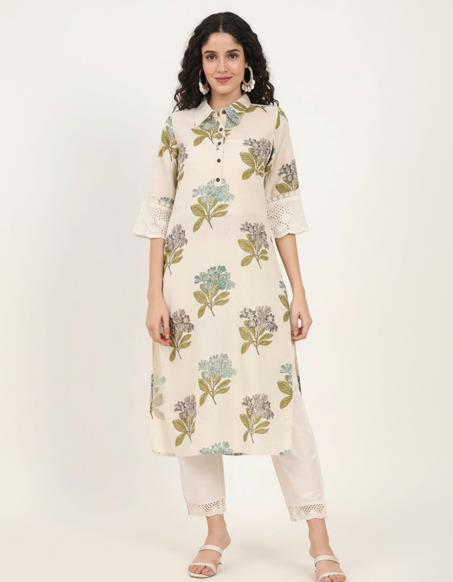 Floral Printed Khadi Cotton Kurti view 3