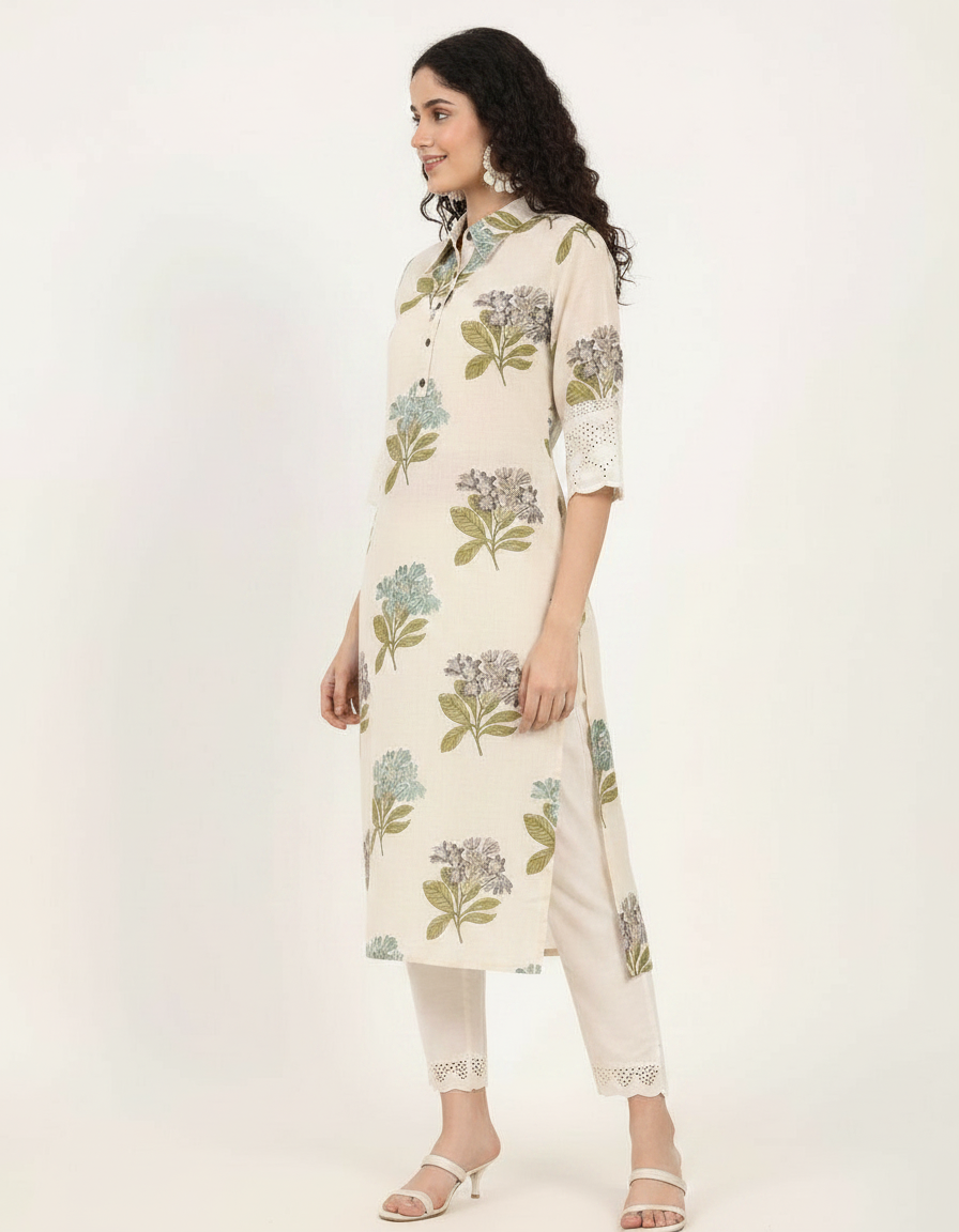 Floral Printed Khadi Cotton Kurti view 2