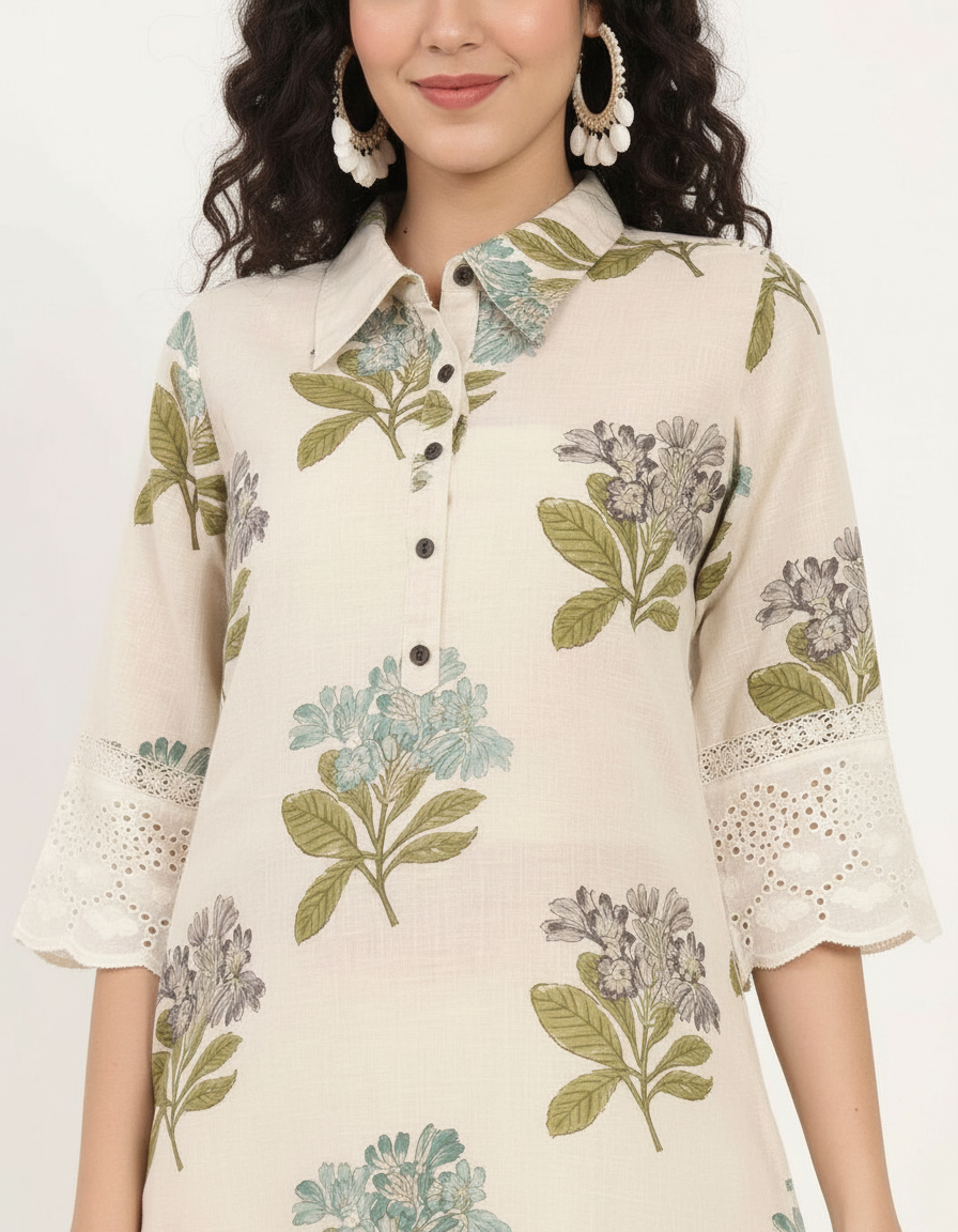 Floral Printed Khadi Cotton Kurti