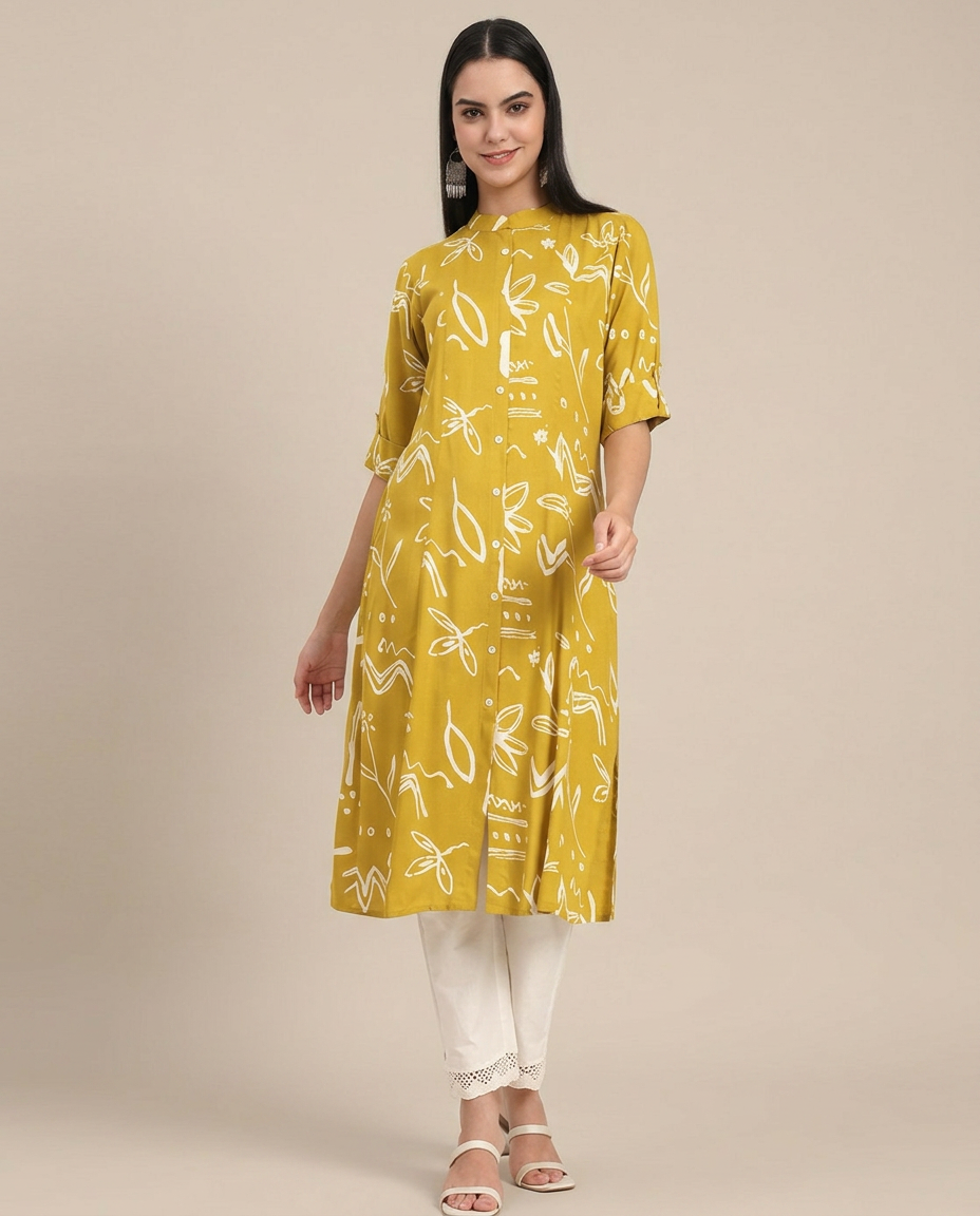 Printed Yellow Kurti view 4