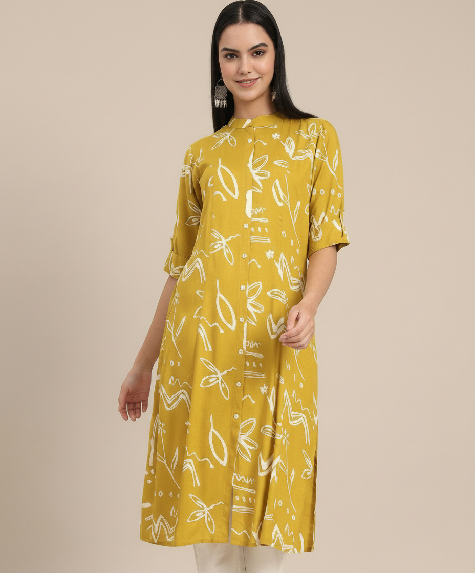 Printed Yellow Kurti view 3
