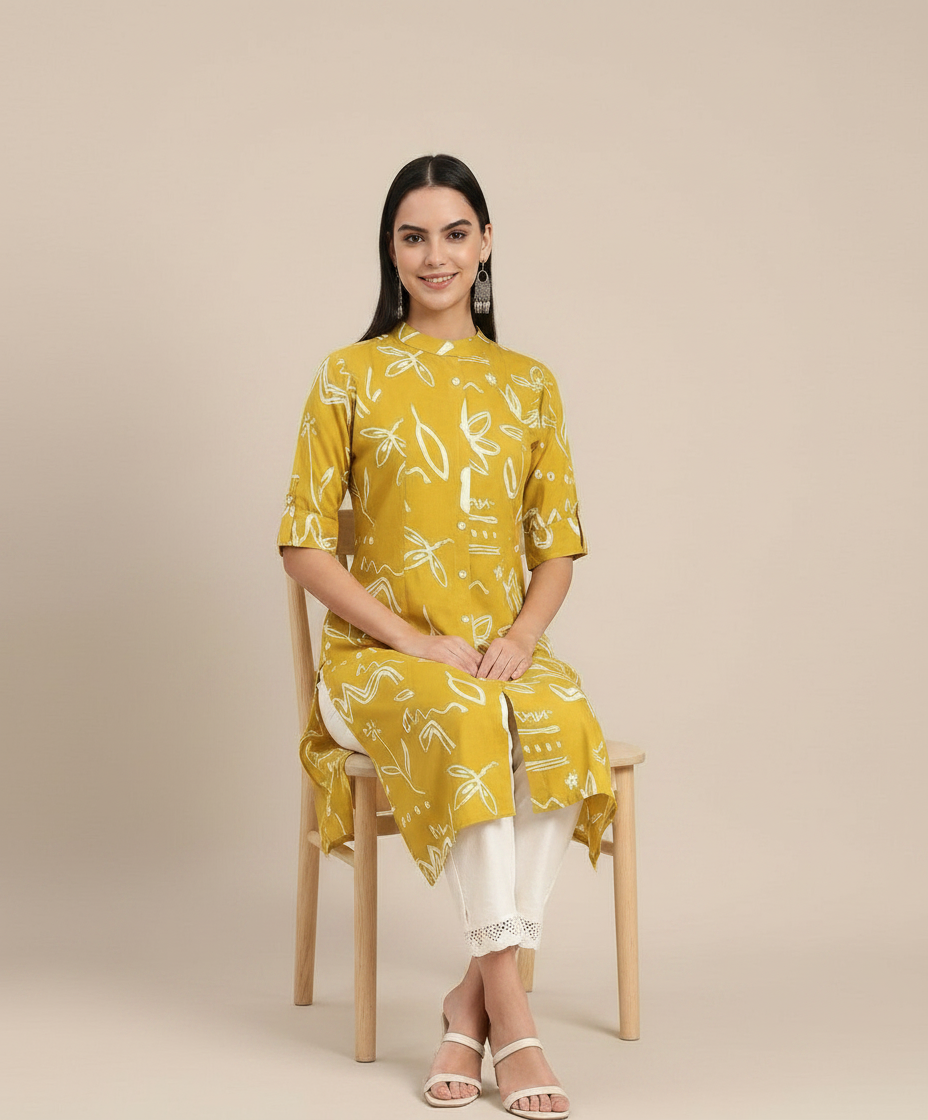 Printed Yellow Kurti