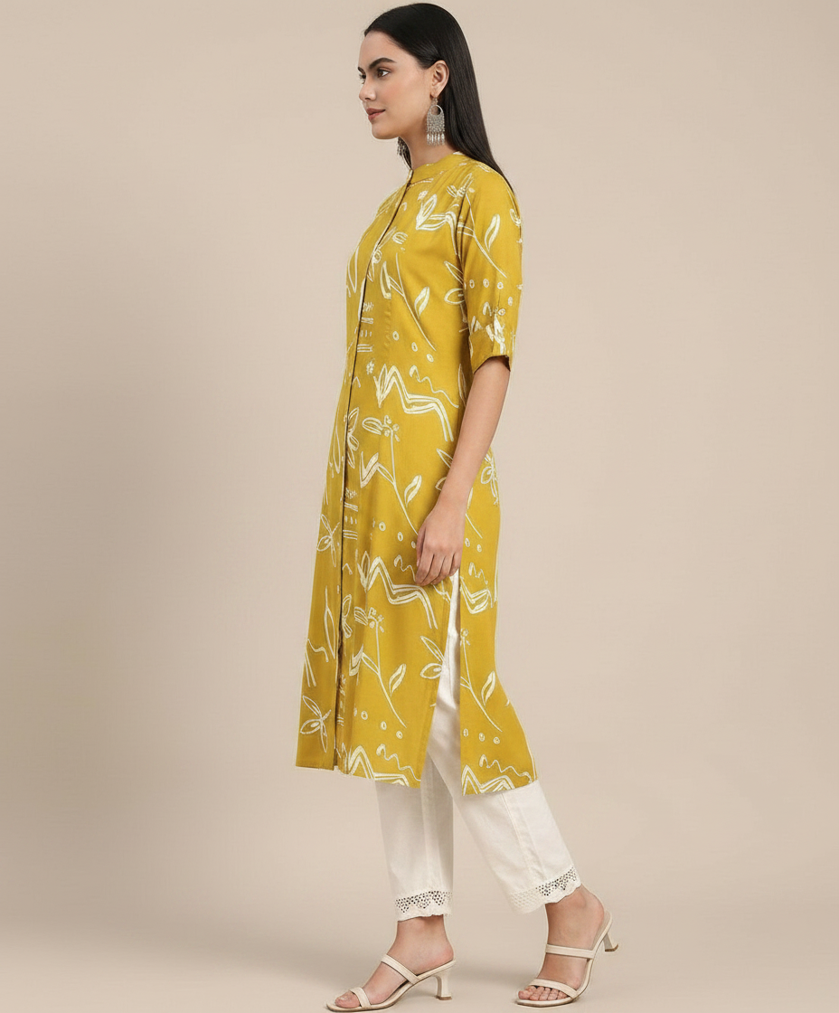 Printed Yellow Kurti view 2