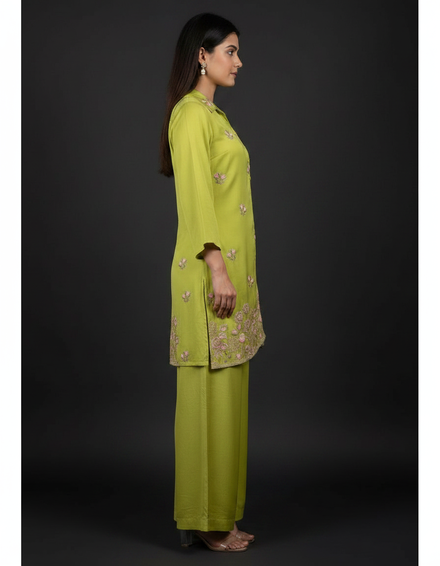 Green Embroidered Co-ord Set view 5