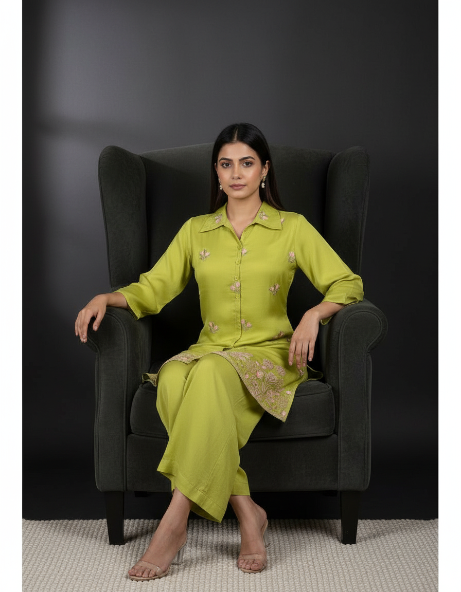 Green Embroidered Co-ord Set view 2
