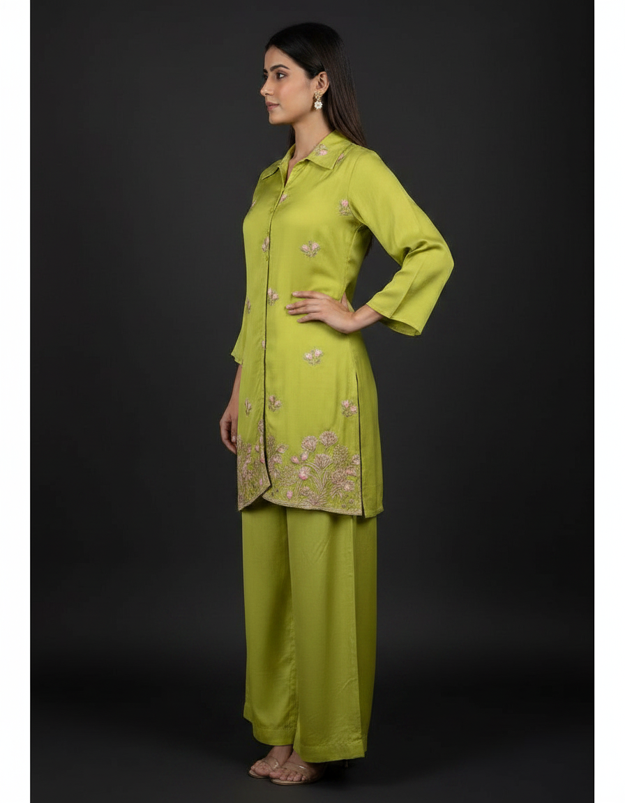 Green Embroidered Co-ord Set view 4