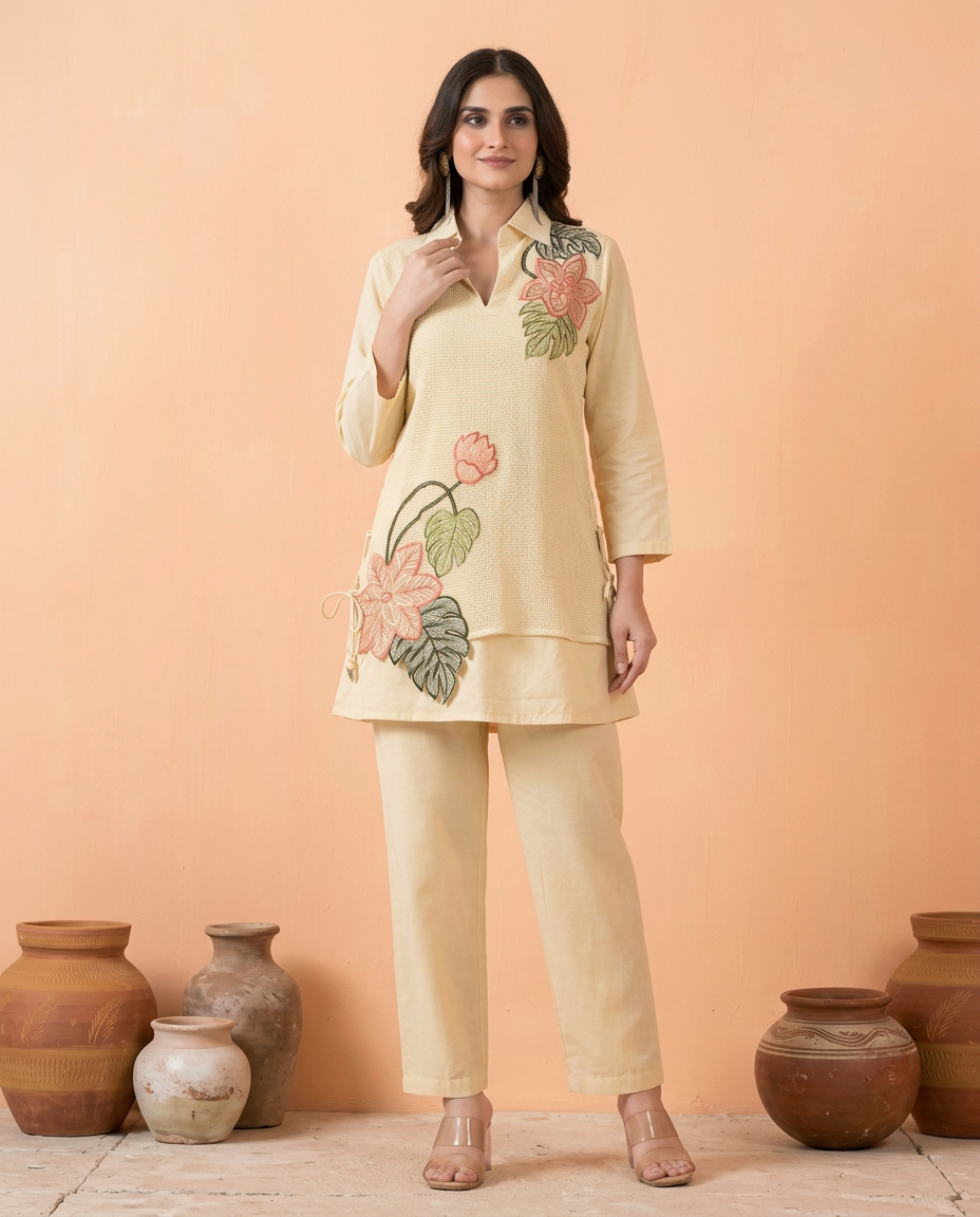 Floral Embroidered Kurti Set