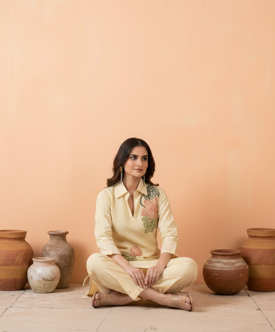Floral Embroidered Kurti Set view 3