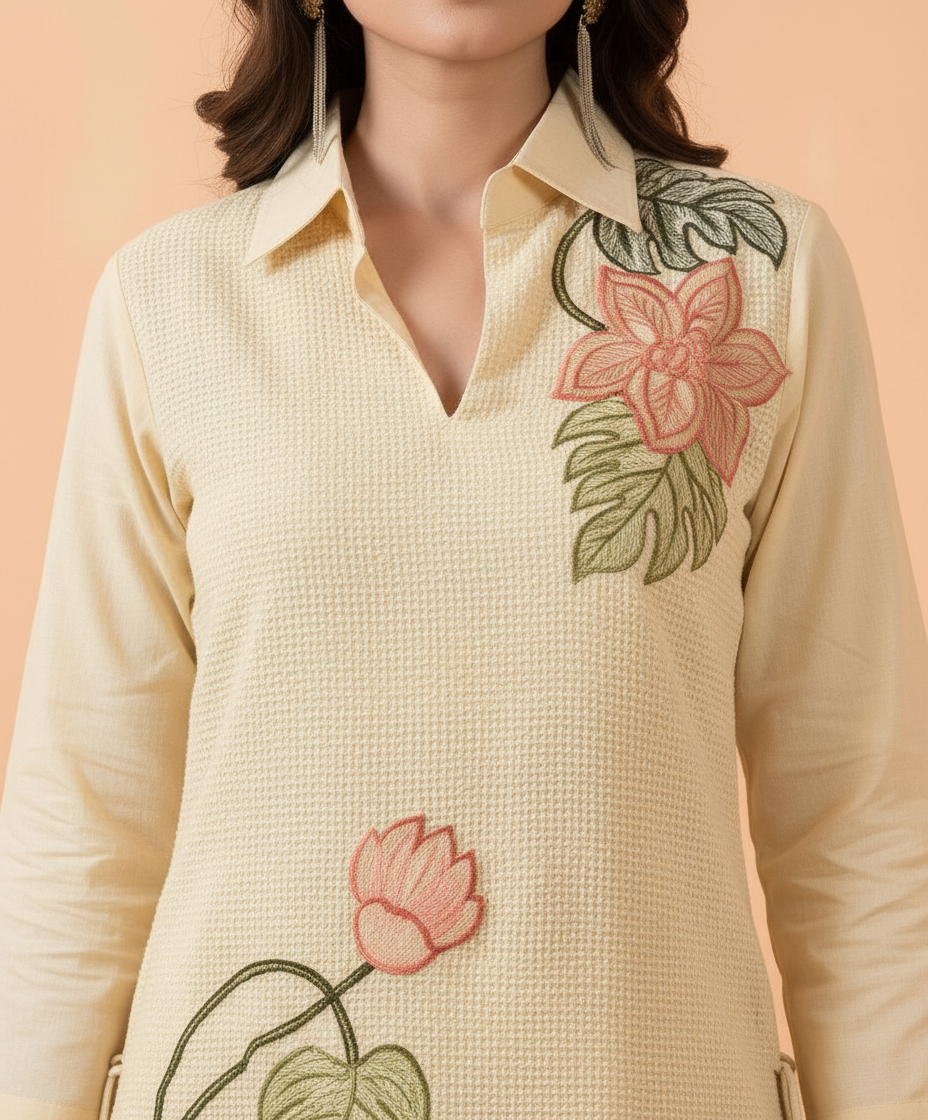 Floral Embroidered Kurti Set view 4