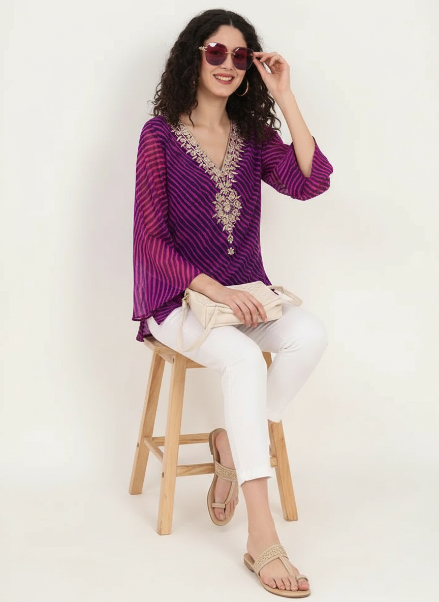 Purple Georgette Short Kurti view 3