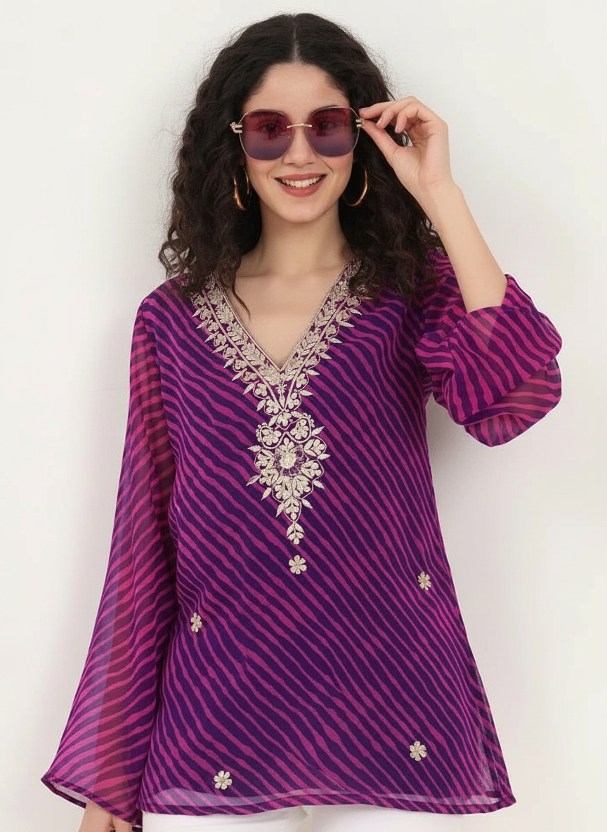 Purple Georgette Short Kurti