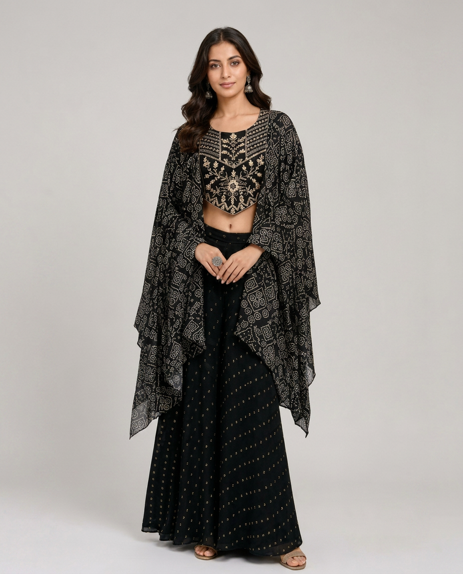 Ethnic Black Crop Top with Cape