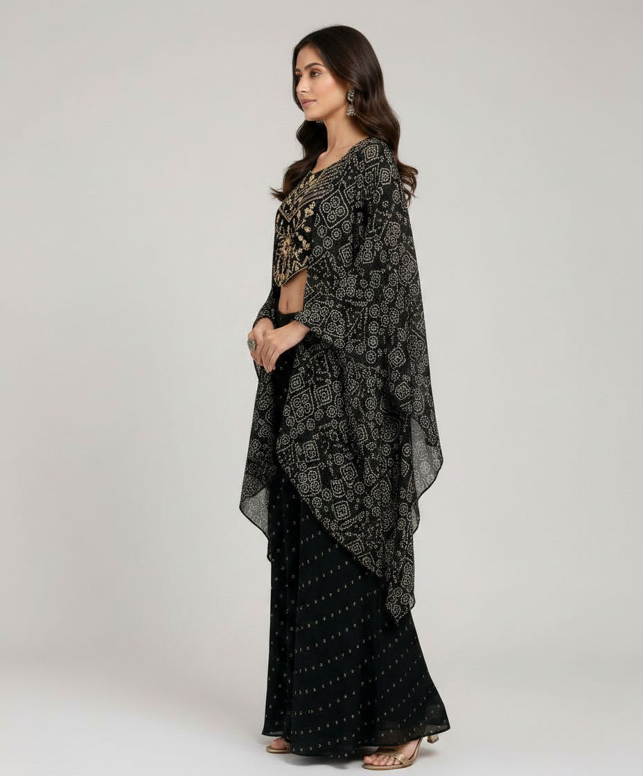 Ethnic Black Crop Top with Cape view 4