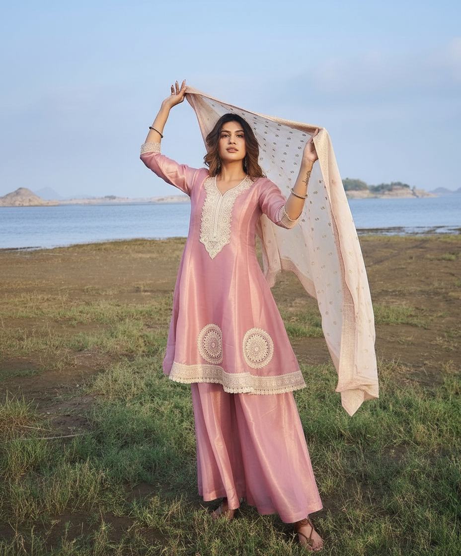 Pink Short Anarkali Set