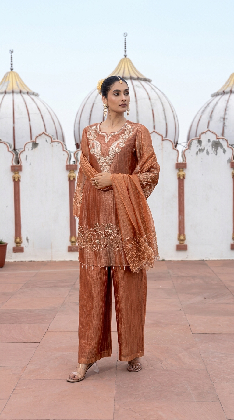 Rust Embroidered Cut Work Set view 5