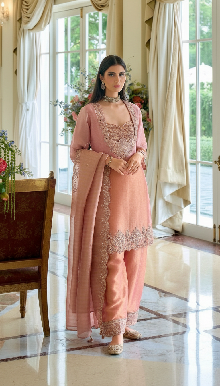 Peach Farshi Salwar With Bustier view 5