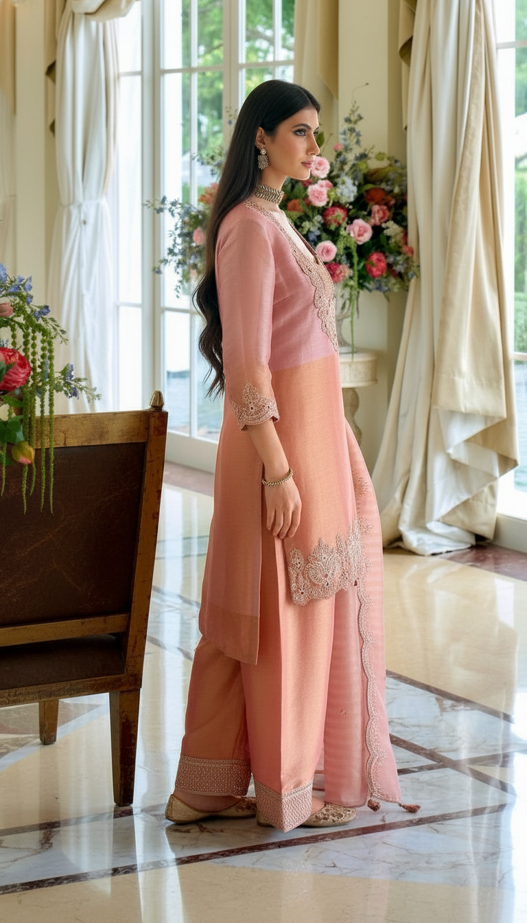 Peach Farshi Salwar With Bustier view 6