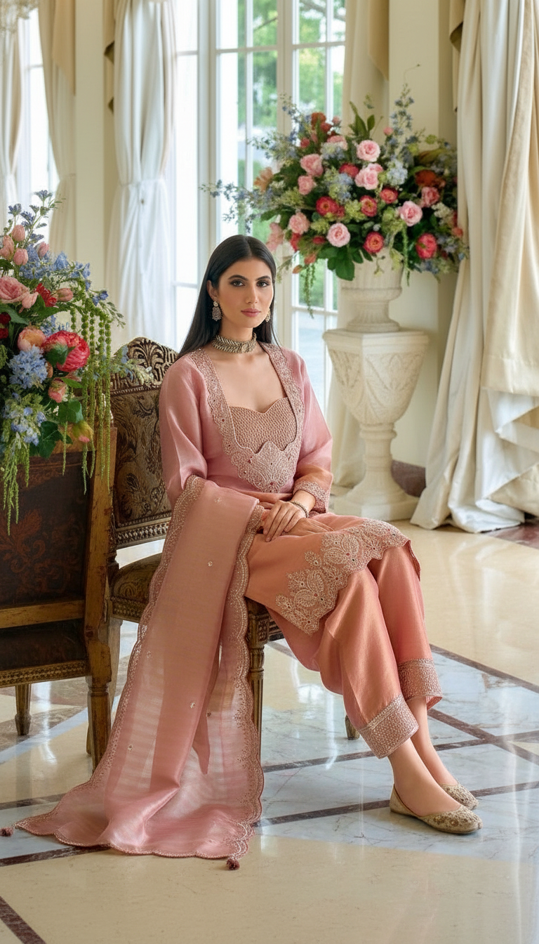Peach Farshi Salwar With Bustier view 2