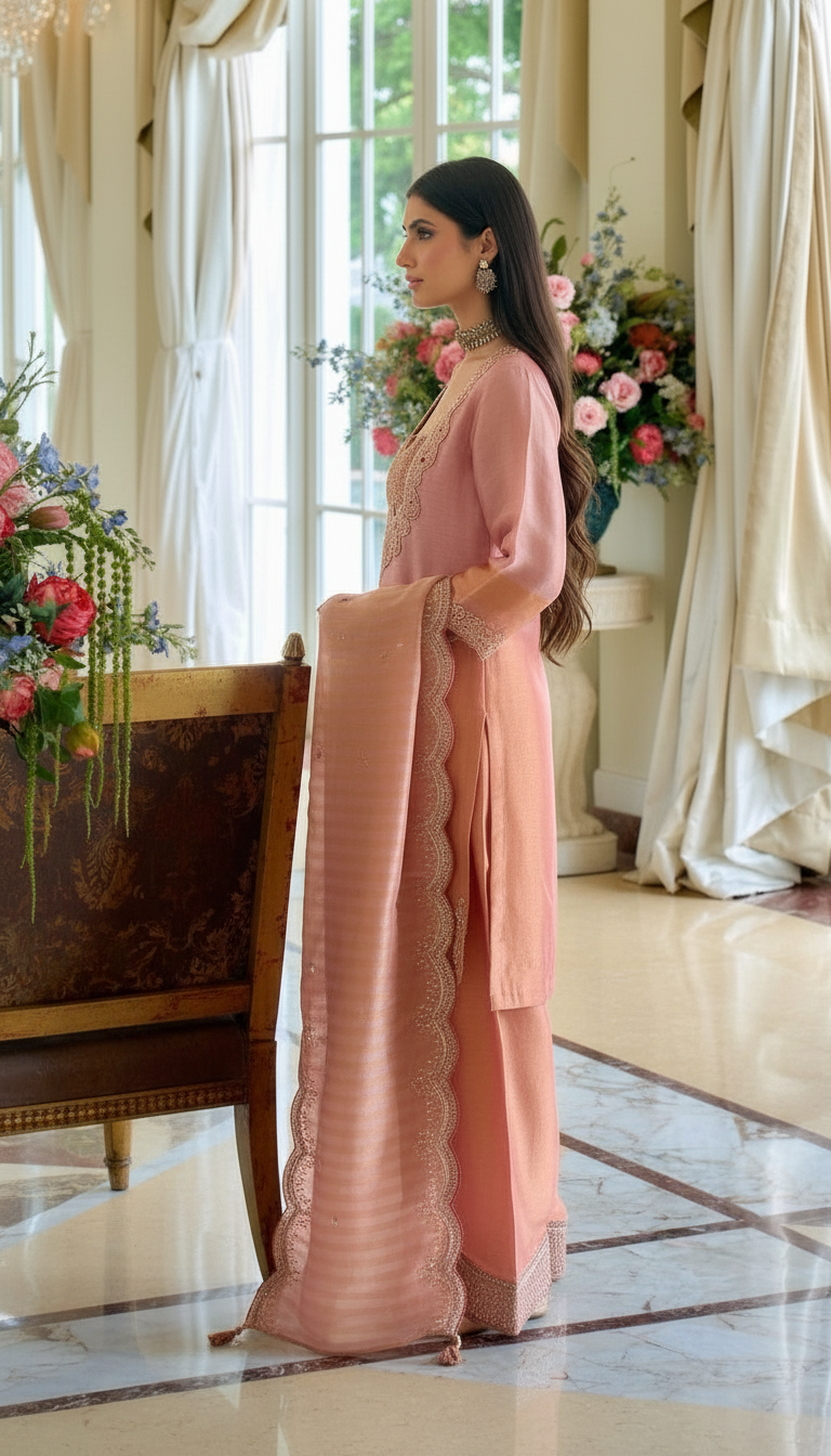 Peach Farshi Salwar With Bustier view 4