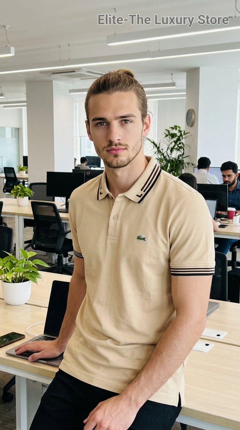 Designer Light Brown Polo T-shirt view 3