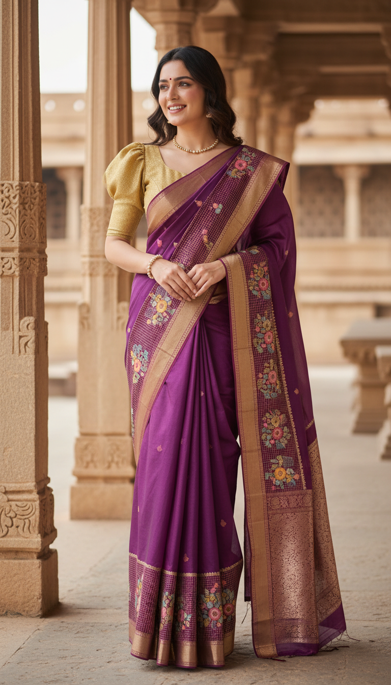 Elegant Purple Saree by Samhitha Silks view 2